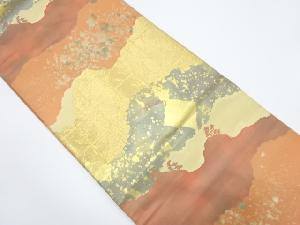 アンティーク　服部織物製　こはく錦　霞模様織り出し袋帯（材料）